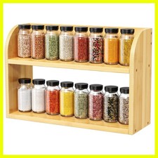 2 Tier Bamboo Spice Rack, Countertop or Wall Mounting Wood Spice Jars Organiz...