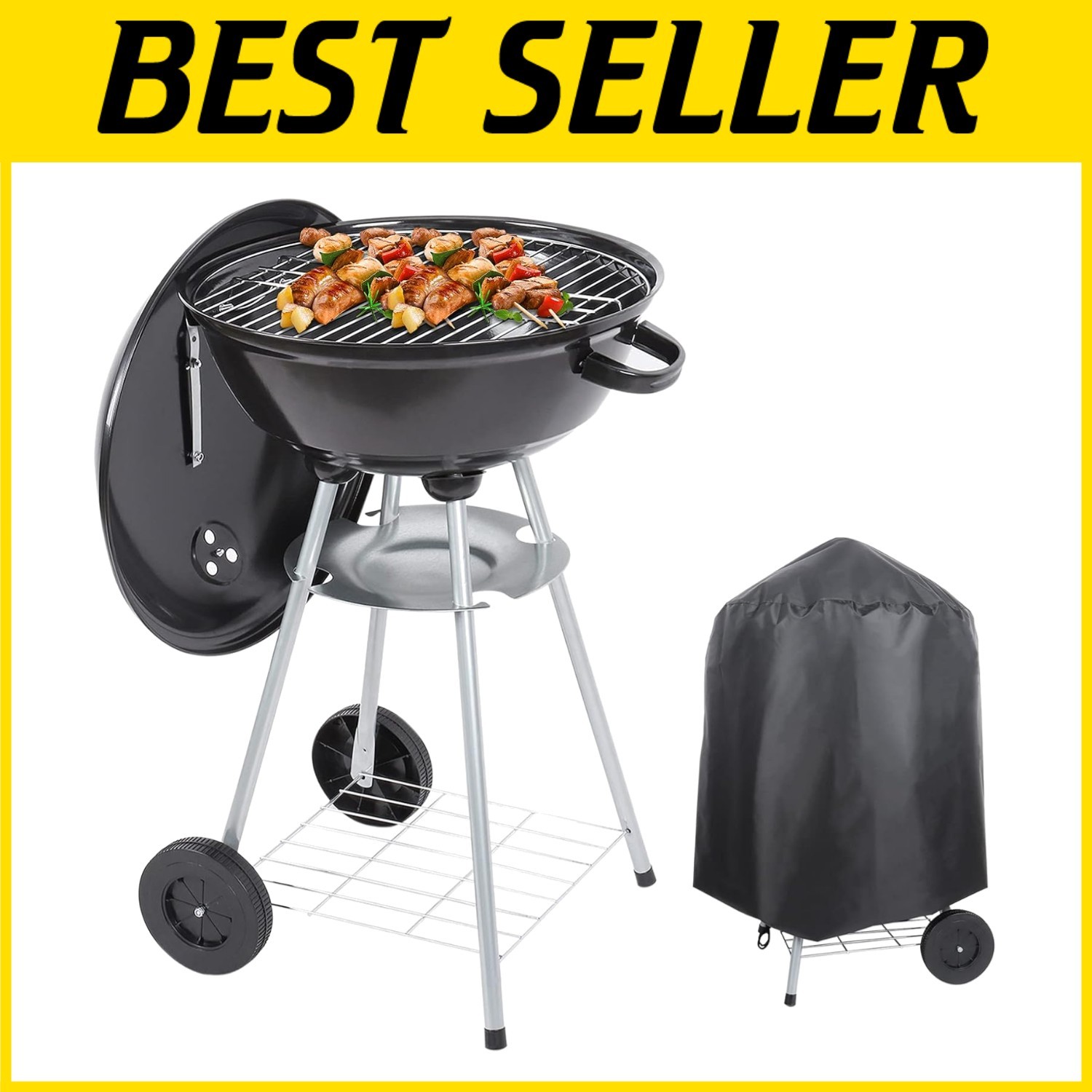 Portable 18" Charcoal BBQ Grill with Waterproof Cover