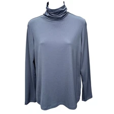 Susan Graver Style Liquid Knit Gray Turtleneck Long Sleeve Top Made in USA