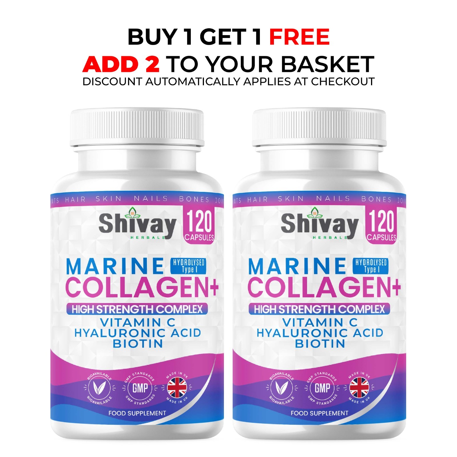 Buy 1 Get 1 Free - Marine Collagen + Vitamin C Hyaluronic Acid Biotin 120 Caps