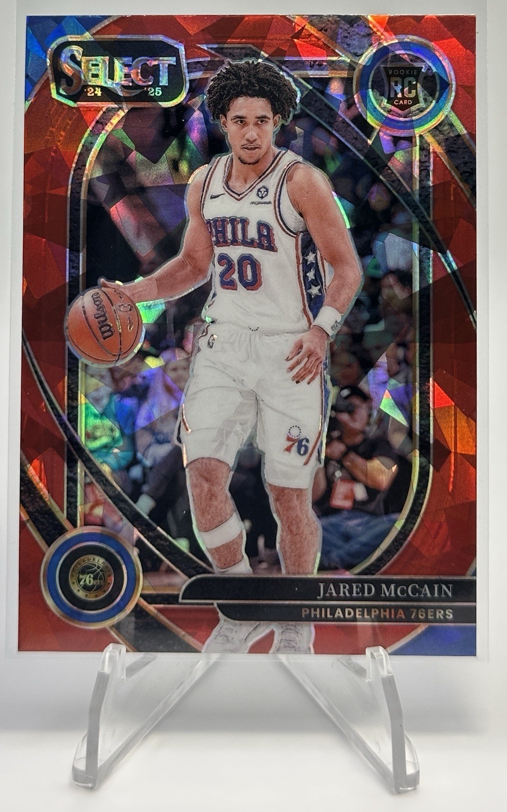 2024-25 Panini Select Jared McCain #283 Red Cracked Ice Prizm Courtside (RC) 