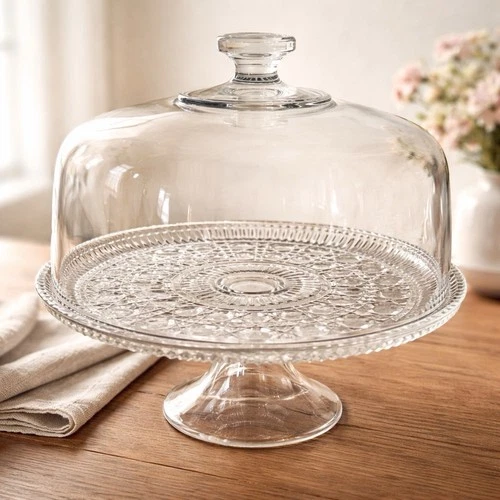 Vintage Federal Glass Windsor Pedestal Cake Plate Stand with Dome