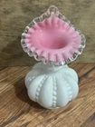 Vintage Fenton Peach Blow Silver Crest Beaded Melon Jack In The Pulpit Vase 7”