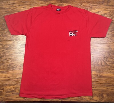 vintage nautica sailing xcv pocket t shirt XL red b4