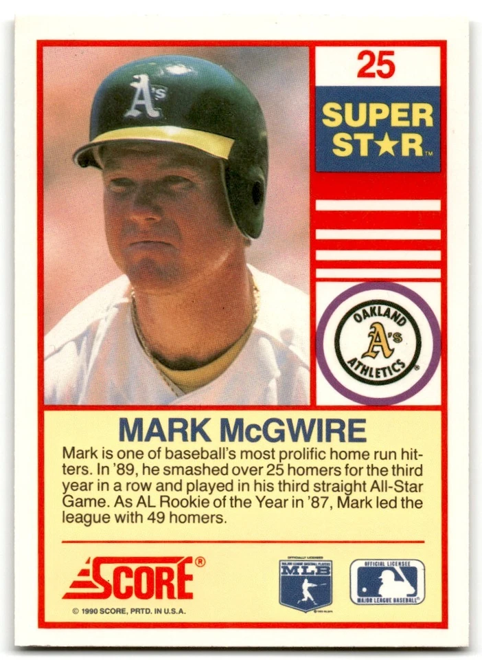 1990 Score 100 Superstars Mark McGwire Oakland Athletics #25 - Image 2 of 2