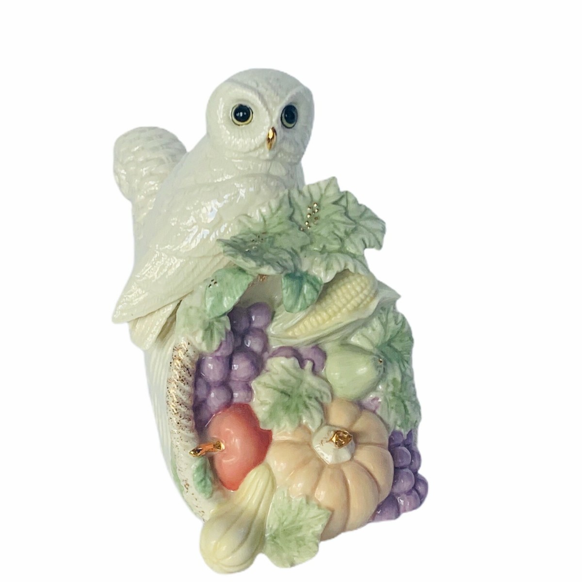 Owl figurine Lenox 2006 music box cornucopia snow white bird 