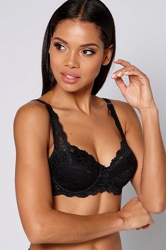 Womens Black Lace Bra Size F-H Underwired Moulded Full Cup Ladies Underwear - Picture 3 of 3