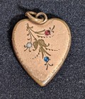 Victorian Antique Rose Gold Filled Heart Flower Etched 3 Stones Berries Pendant