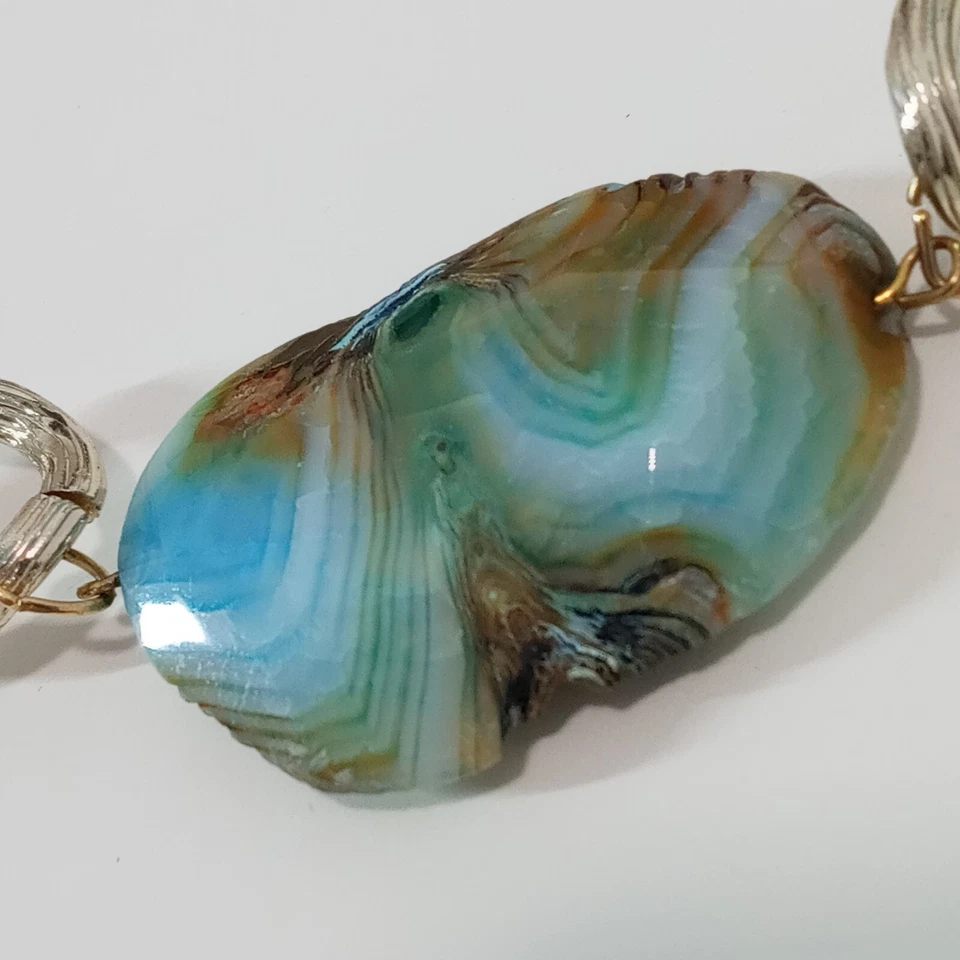 Collar Grueso Piedra Ágata Azul Tono Dorado Declaración 20" - 22" Foto 4 de 4