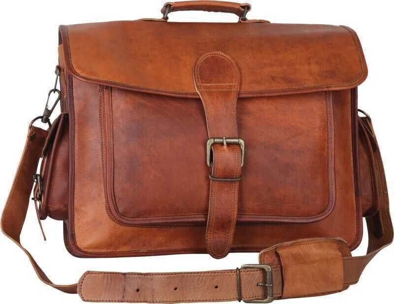 Genuine Brown Vintage Leather Bag Men's Messenger Shoulder Laptop Bag Briefcase