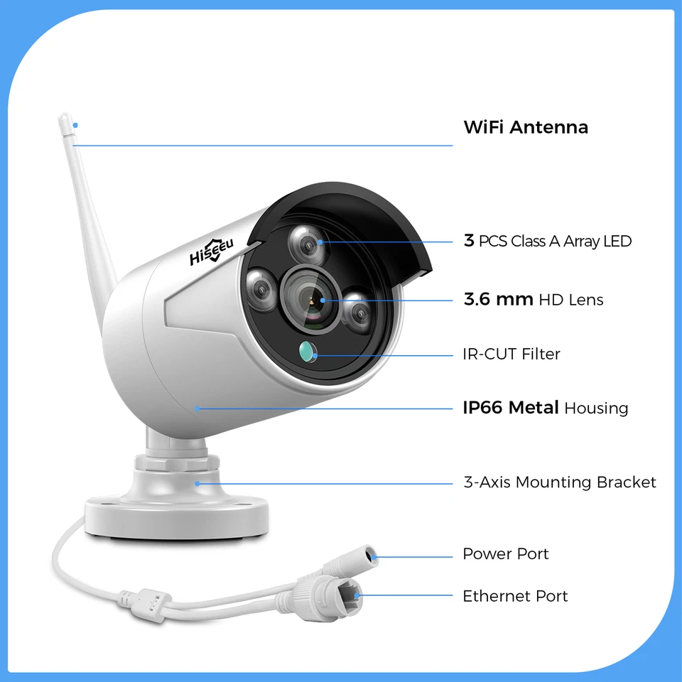 Hiseeu 10CH NVR 10''LCD 5MP Wifi CCTV Security Camera System Outdoor Home Kit - Image 2 of 4