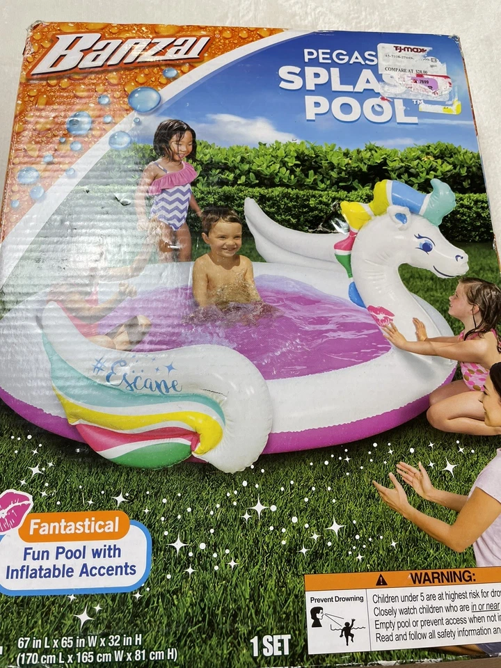 Piscina para salpicaduras Banzai Pegasus unicornio inflable natación niño 5 pies diámetro nuevo en caja Foto 2 de 4