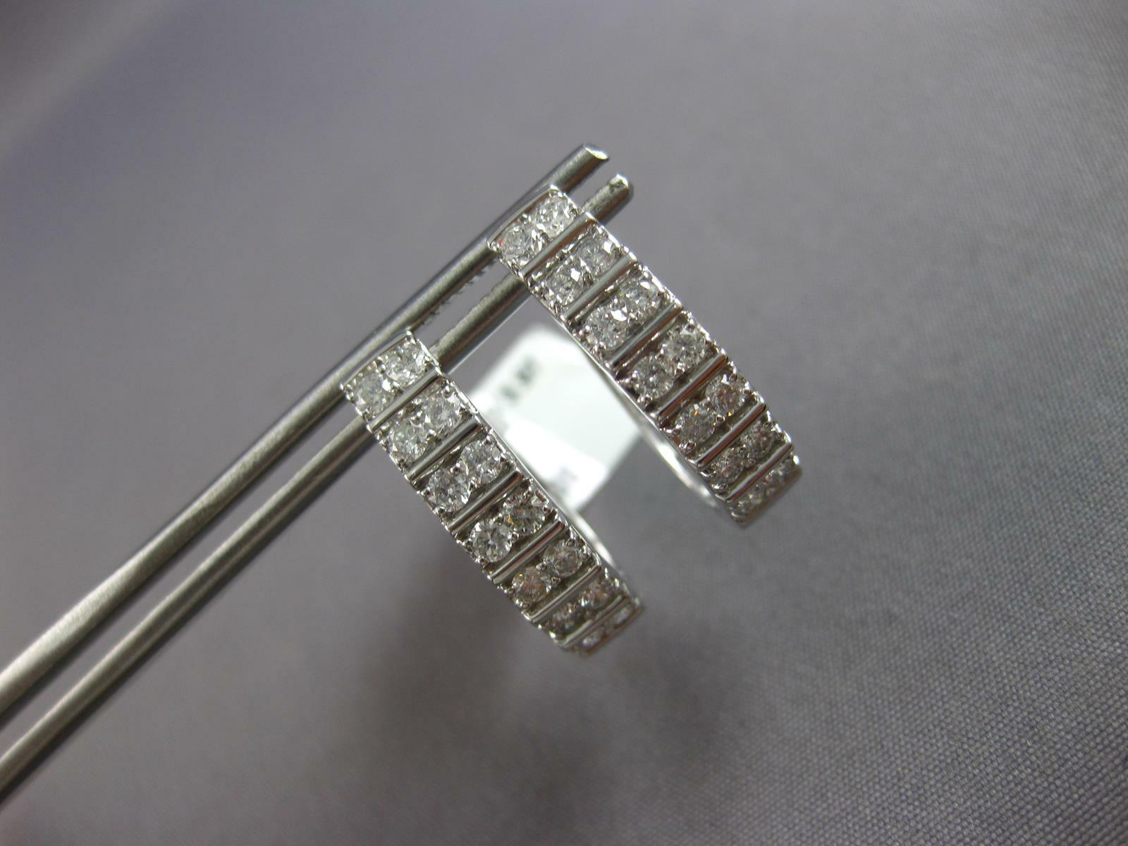 FILA .95CT DIAMOND 14KT WHITE G 3D ROUND 2 ROW OVAL HUGGIE HOOP HANGING EARRINGS