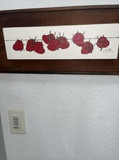 Vintage  STILL LIFE OIL PAINTING OF Strawberries Rustic Signed J R