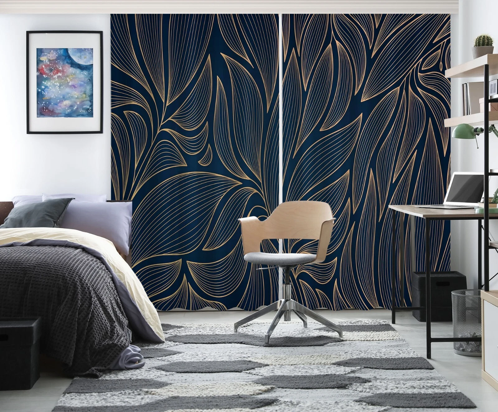 3D Blue Leaves Texture C6363 Photo Curtain Window Blockout Fabric Amy 2024