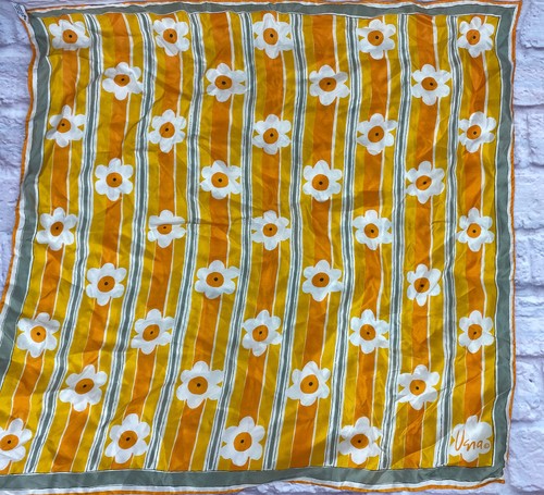 Vera Neumann Orange Gray Yellow Abstract Rayon Silk Scarf 22.5x22.5” Japan