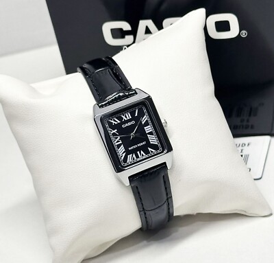 Casio Women Analog Silver Case Black Leather Band Watch  LTP-V007L-1B