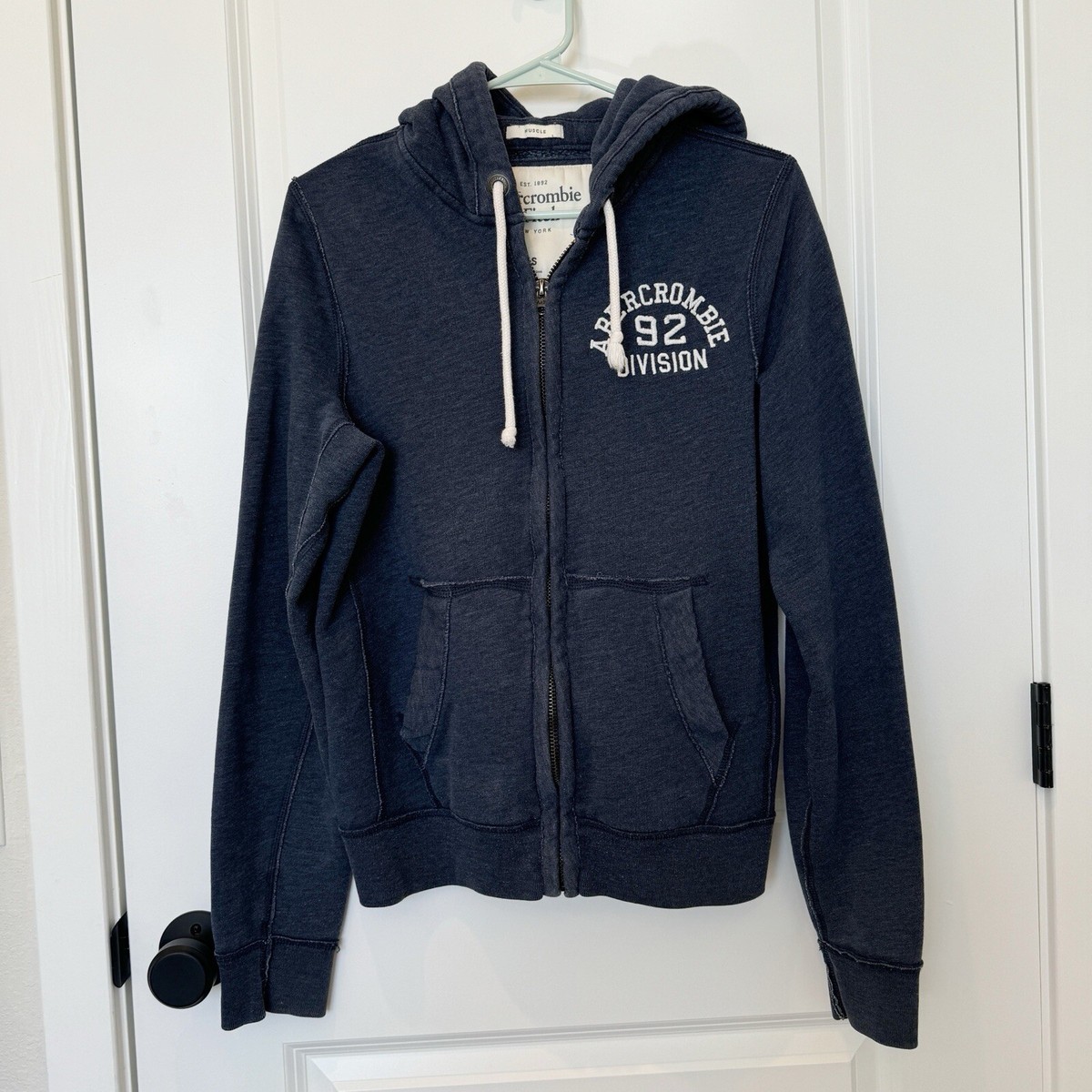 トップス Abercrombie&Fitch double zip hoodie y2k Y2K Vintage Abercrombie & Fitch Monogram Blue Muscle Hoodie