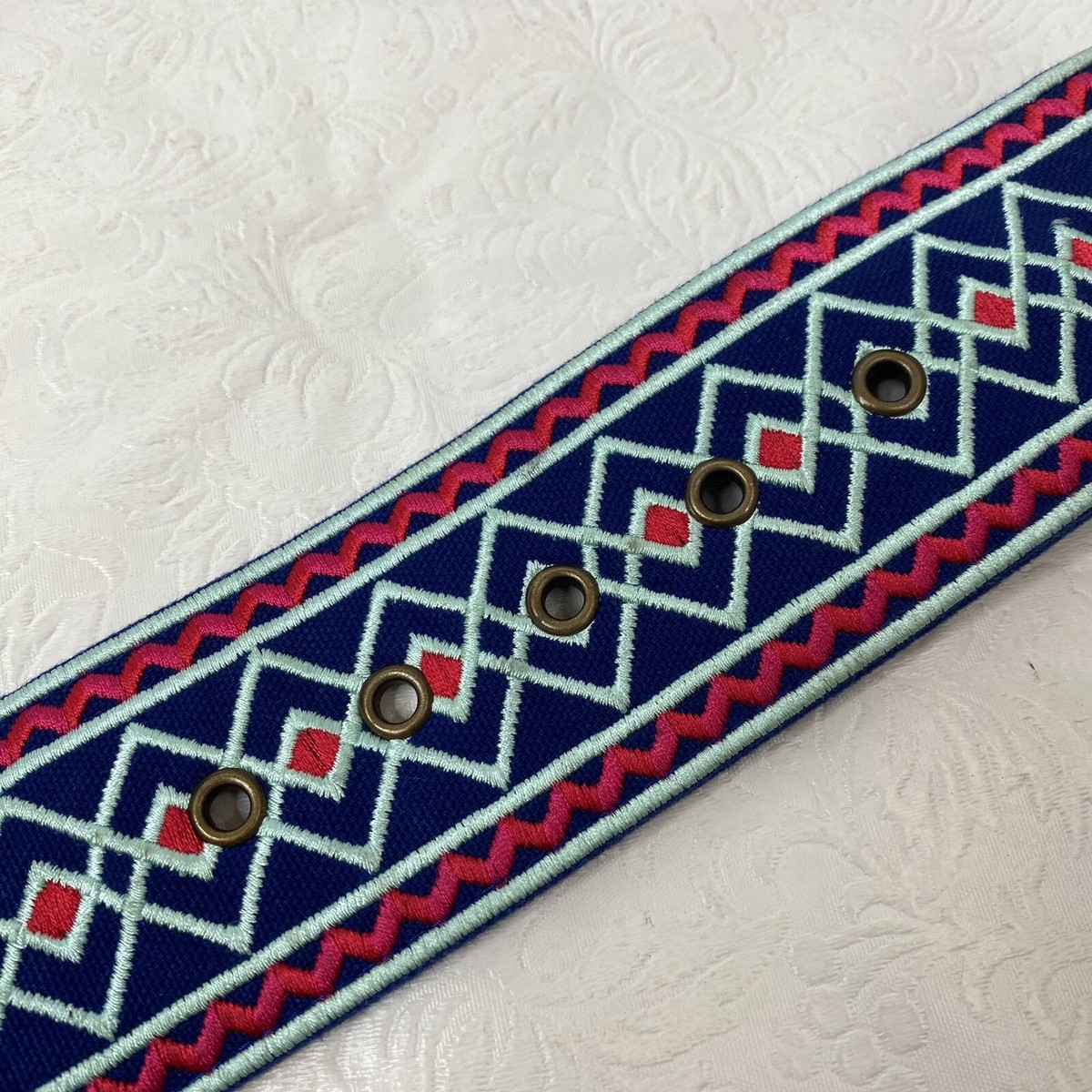 NWT Free People Wyeth By Frida Kahlo Embroidered Classic Ribbon Belt  Size Small Wyeth x Frida Kahlo Classic Ribbon Belt Blue & Red  main image 3