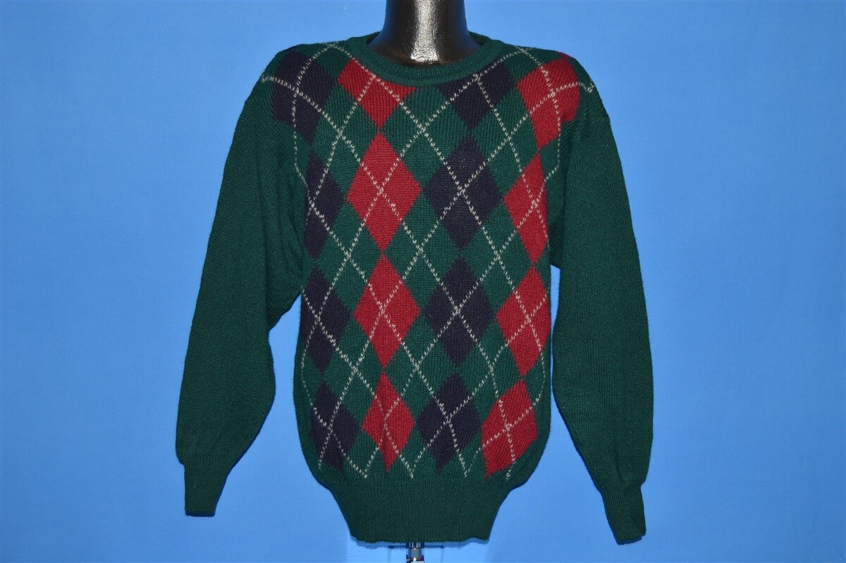 トップス vtg Burberrys' argail pattern Sweater M vintage 80s BURBERRYS GREEN ARGYLE PLAID 100% WOOL SCOTTISH