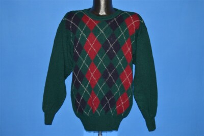 vintage 80s BURBERRYS GREEN ARGYLE PLAID 100% WOOL SCOTTISH PULL 