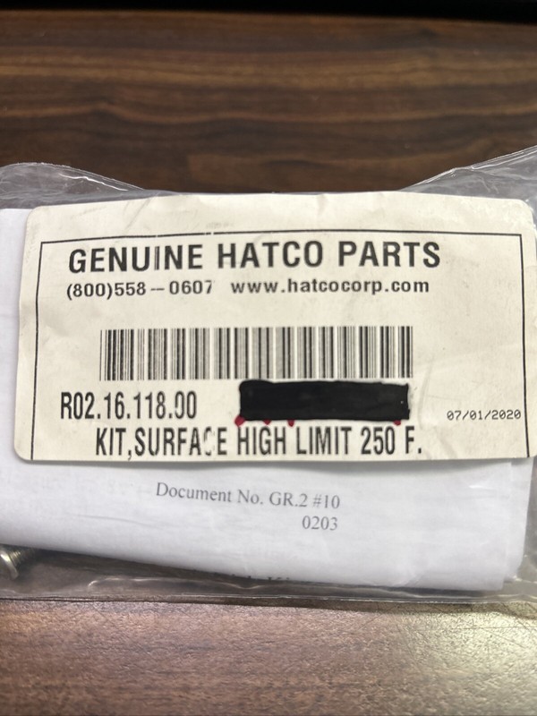 Hatco R02.16.118.00 Hi Limit Thermostat Kit, Surface Mount, 250F