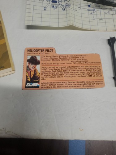 Vintage GI Joe Working Dragonfly 100% Wild Bill 1983 Hasbro File Card And Prints - Picture 9 of 24