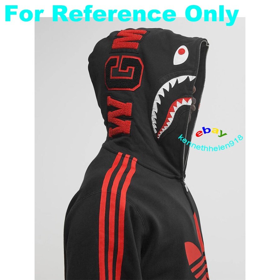 ADIDAS X BAPE ULTIMATE SHARK HOODIE SWEATSHIRT JN7119 BLACK