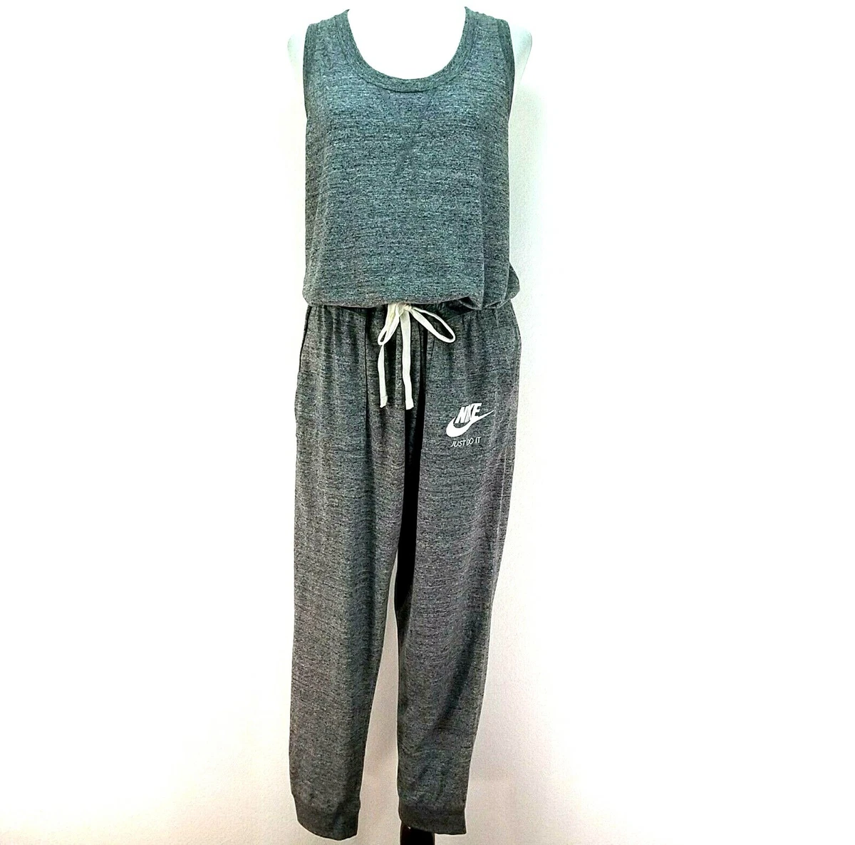 NIKE SPORTSWEAR Gym Vintage Romper Jumpsuit Heather Gray 929172-091 Womens  L NEW