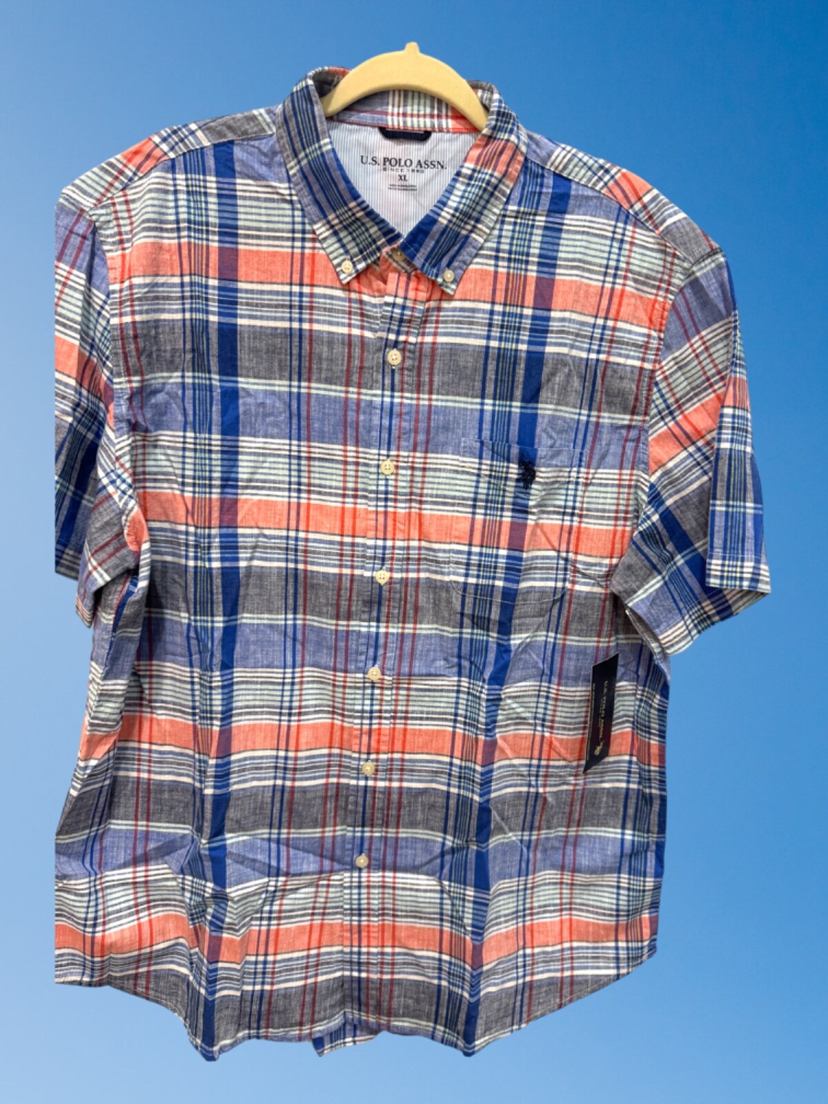 U.S. Polo Assn. Woven S/S Shirt Size 2XL White , Collared, Stretch