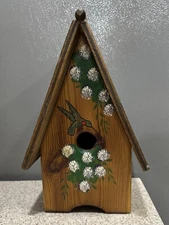 Hand Made Painted Wood Birdhouse Hummingbird Floral Decor 11”x7”x6” Hanging VGC!