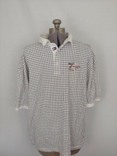 VINTAGE Tommy Hilfiger Golf The BC Open White Checkered Logo Polo Shirt Sz XXL - Picture 2 of 5