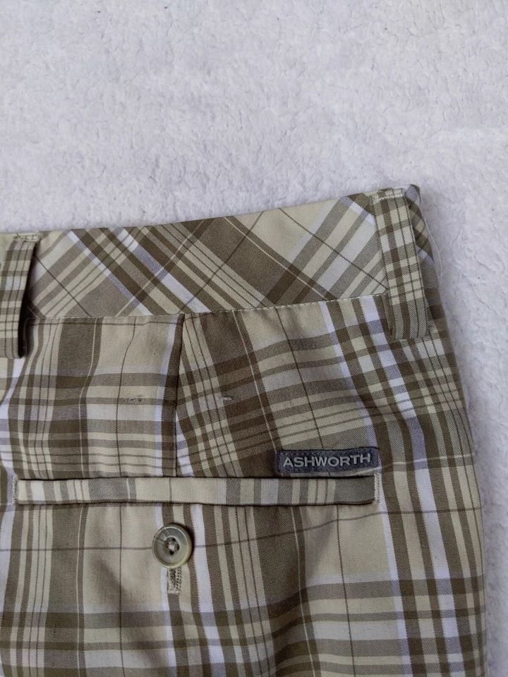Ashworth Mens 36 Shorts Gray Beige Plaid Check Chino Golf - Image 4 of 4