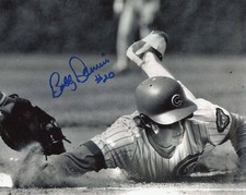 BOBBY DERNIER signed B&W photo in action on base 1984 Chicago Cubs  COA 1