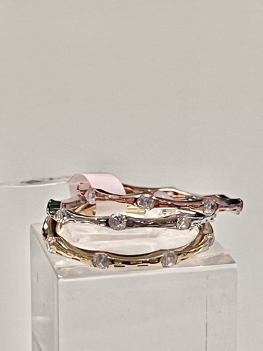 NIB*CONTESSA DI CAPRI~925SS TRICOLOR TEXTURED CZ STACK RINGS~SZ6 - Picture 4 of 12