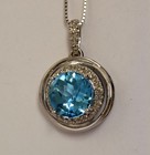 New 14k white gold .15ct SI2 H diamond blue topaz halo pendant necklace 3.3g 18" — photo 6