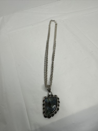 Sterling Silver 3 Rope Chain Link In One Necklace Italy 925 KA-1772 Labradorite - Picture 2 of 14