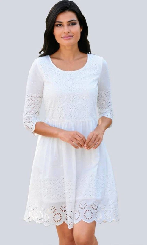 NEU: ZAUBERHAFT IBIZA SOMMERKLEID LOCHSPITZE 44 46 48 ALBA MODA weiss *61881900 - Bild 2 von 3