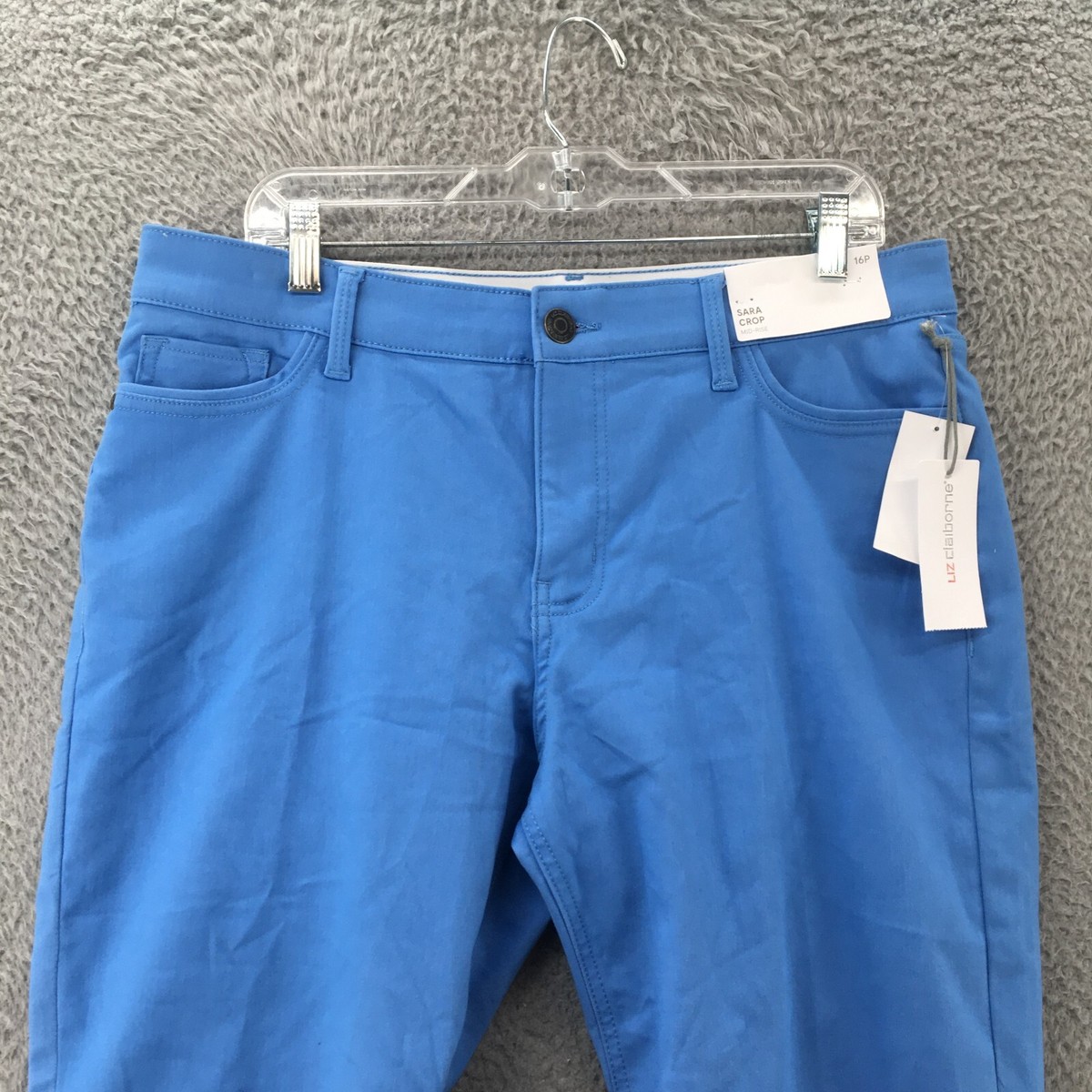 Liz Claiborne Sara Crop Capri Womens 6P Petite Blue Mid Rise Zip