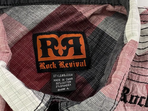 Rock Revival Button Up Mens Large Western Grunge Metal Plaid - Picture 4 of 11