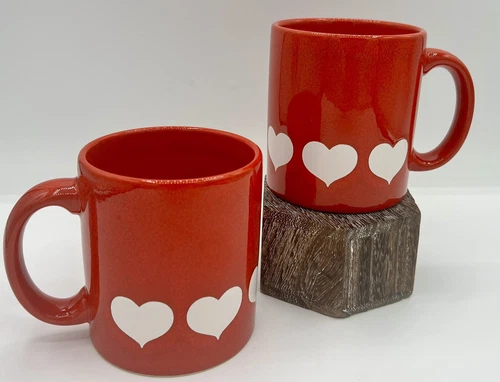 Waechtersbach Red with White Hearts Set of 2 Mugs W. Germany Valentines Love