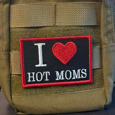 I Love Hot Moms MILFS Funny Morale Patch, 2x3'' | VELCRO  Brand Hook Fastener