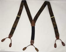 Vintage CASS W Germany Button Suspenders Scenic Pattern Leather Ends Y Back