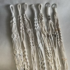 Vintage Macrame Plant Hangers Natural Wood Beads Lot of 7