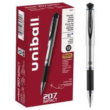 Uniball 207 Impact Gel Pens, Pack of 12 - 1.0mm Bold Point Pens - School and ...