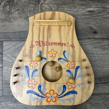 Vintage Swedish Wooden Door Harp VALKOMMEN Welcome Chimes Scandinavian Folk Art