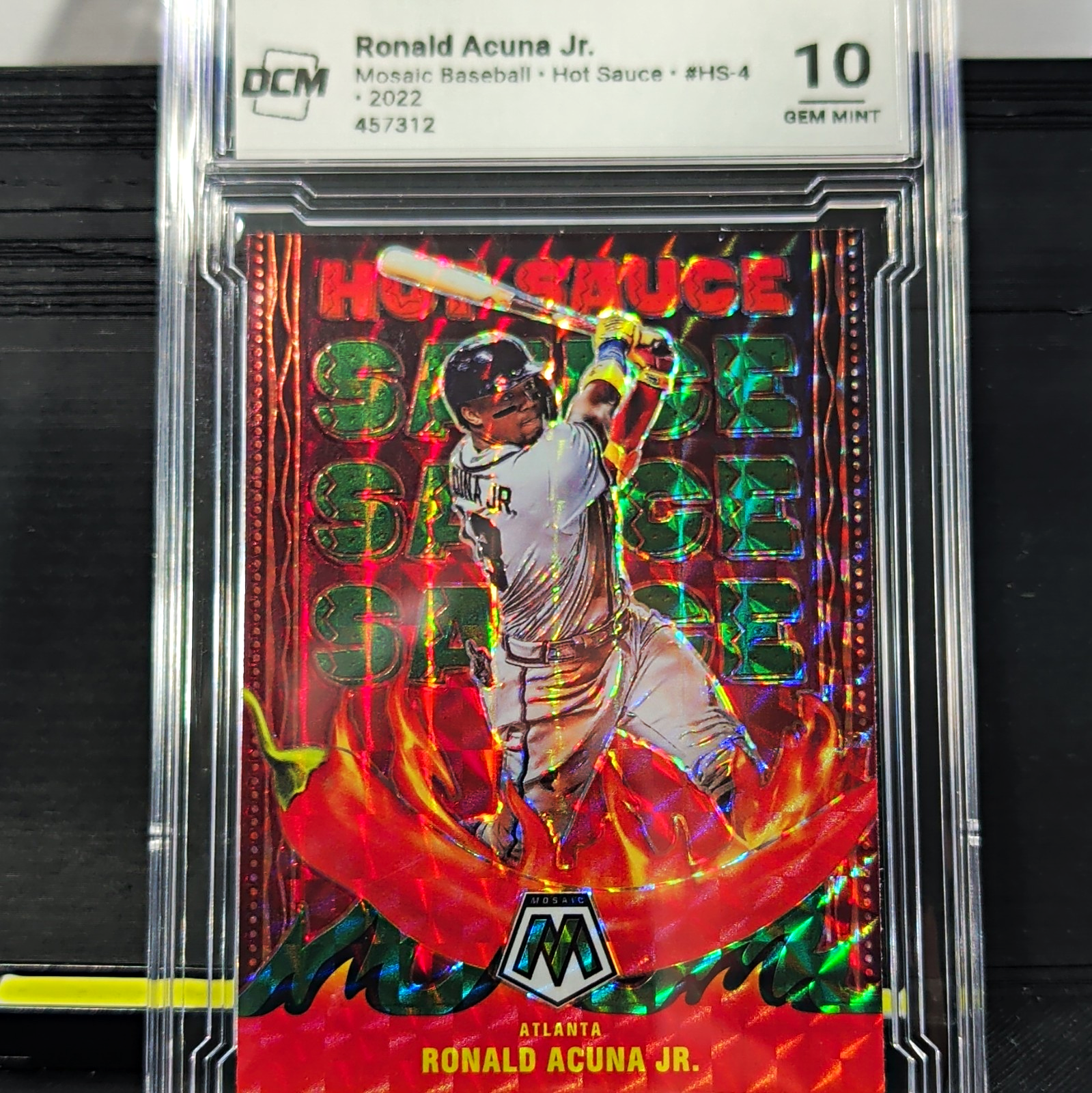 Panini 2022 Mosaic Baseball Hot Sauce Ronald Acuna Jr. HS-4 Green Prizm Graded