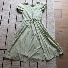 Madewell Plaid Tie Waist Cotton Midi Dress Green XS Puff Sleeve, pockets