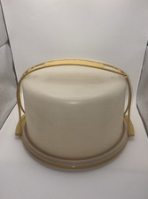 VTG Tupperware Cake Carrier Round 684 With Handle and Lid 683 Harvest Gold
