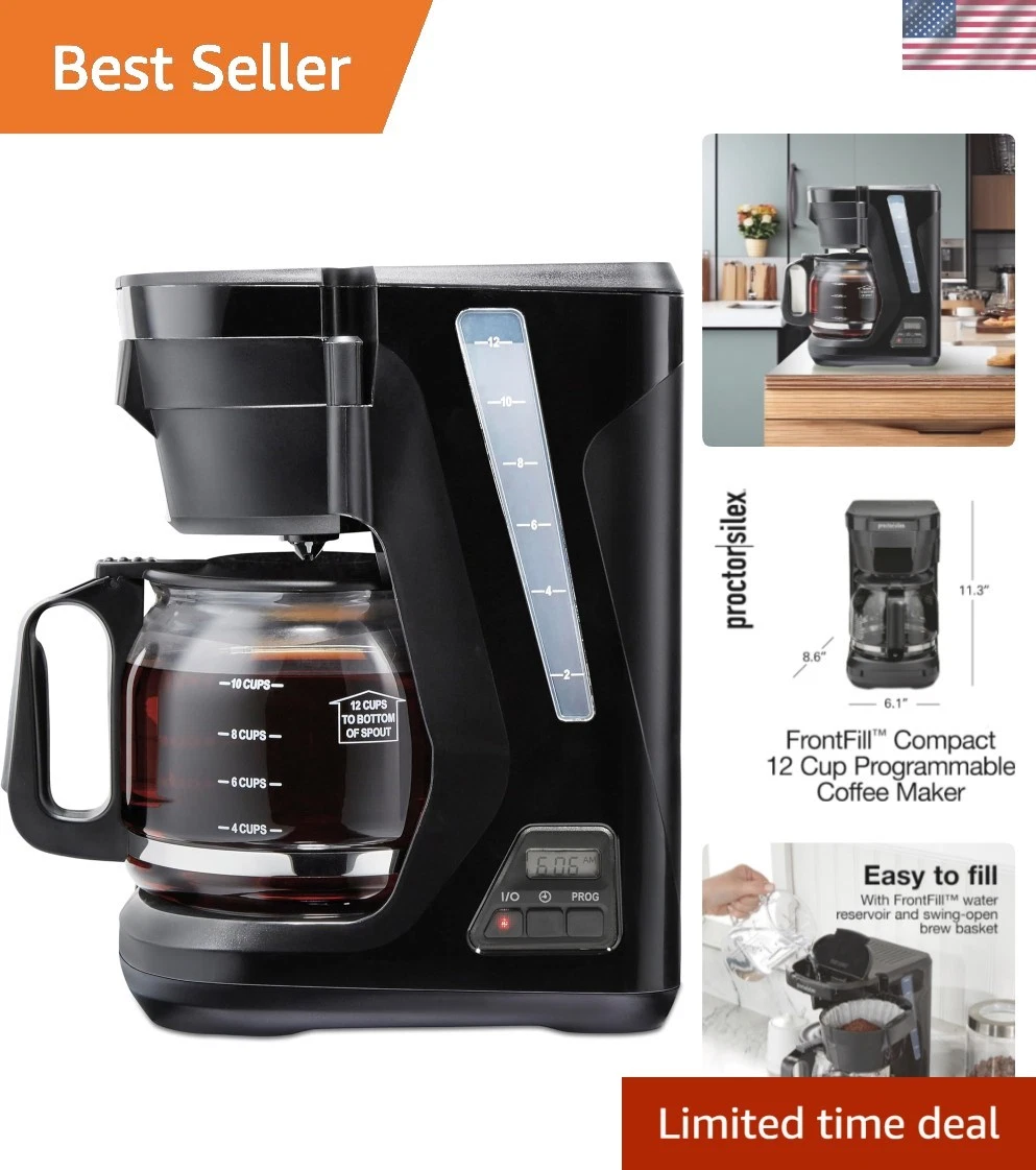 FrontFill 12 Cup Programmable Drip Coffee Maker - Space-Saving Elegance